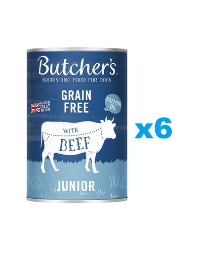 BUTCHER'S Original Junior, karma dla psa, kawałki z wołowiną w galaretce, 6 x 400g