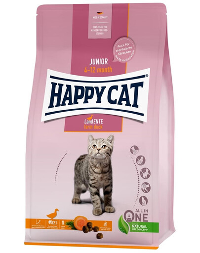 HAPPY CAT Junior Farm Duck Anka 4 kg spannmålsfri torrfoder för kattungar