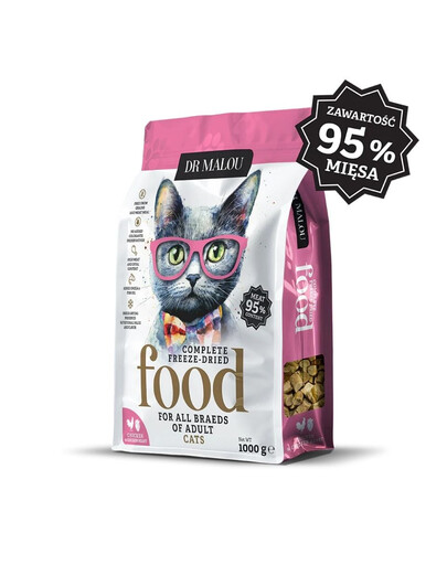 DR MALOU Liofiliserad mat Kyckling med kycklinghjärtan 1 kg torrfoder för katter