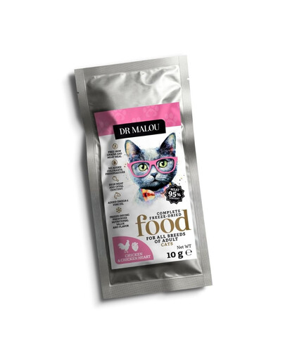 DR MALOU Liofiliserad mat Kyckling med kycklinghjärtan 10 g torrfoder för katter