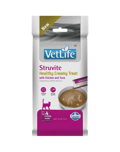 FARMINA Vet Life Cat Struvite Creamy 60 g med kyckling och tonfisk, krämigt godis för katter som stödjer urinvägarna