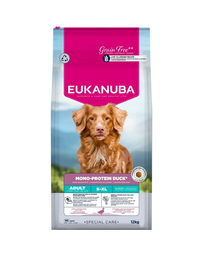 EUKANUBA Special Care Adult Mono-Protein Duck 12 kg torrfoder för vuxna hundar, rikt på färskfryst anka