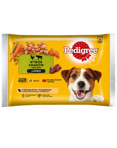 PEDIGREE Sélection de saveurs avec légumes en sauce Poulet et bœuf 52x100 g