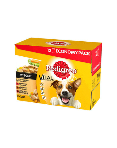 PEDIGREE Adult Une sélection de saveurs avec des carottes 48x100g sachet en sauce poulet, bœuf, dinde, agneau