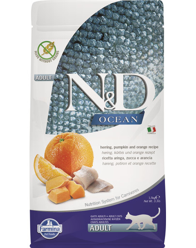 FARMINA N&D Ocean Hareng, Potiron et Orange 1,5 kg - pour chats adultes
