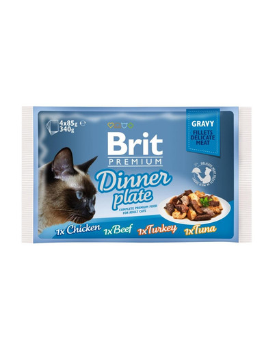 BRIT Premium Cat pouch gravy fillet Dinner plate Sachets en sauce pour chats, saveurs variées 340 g (4x85 g)