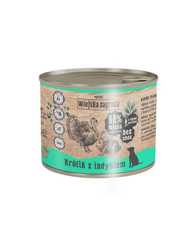 WIEJSKA ZAGRODA - nourriture humide lapin et dinde, sans céréales, pour chiens - 200 g