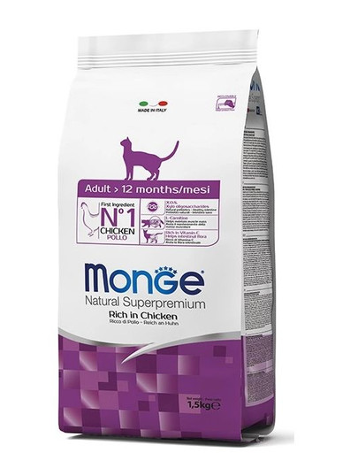 MONGE Cat Adult - Croquettes de poulet pour chats d'intérieur - 1.5 kg