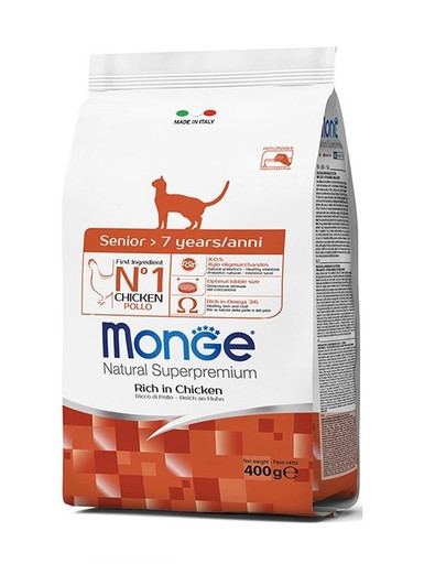 MONGE Cat Senior - Croquettes de poulet pour chats âgés - 400g
