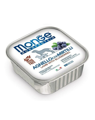 MONGE Fruit Dog Monoprotein - Pâtée monoprotéinée d'agneau avec myrtilles sans céréales - 150 g