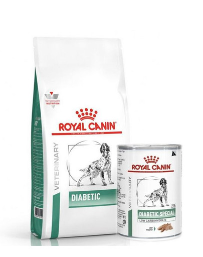 ROYAL CANIN Vet Diabetic Aliments secs pour chiens diabétiques adultes 12 kg + Diabetic Special Low Carbohydrate Aliments humides 12x410 g