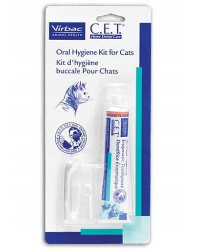 VIRBAC Kit dentaire pour chats - 43 g de pâte aromatisée au poisson et brosse à dents