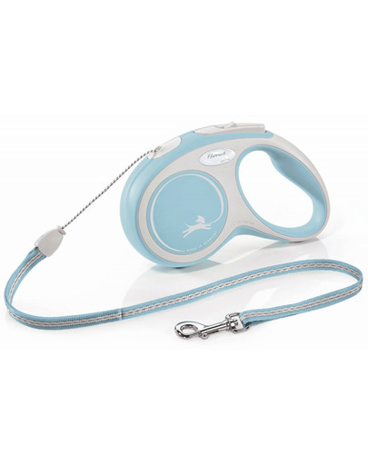 FLEXI Laisse automatique New Comfort S Corde 5 m bleu clair avec blanc